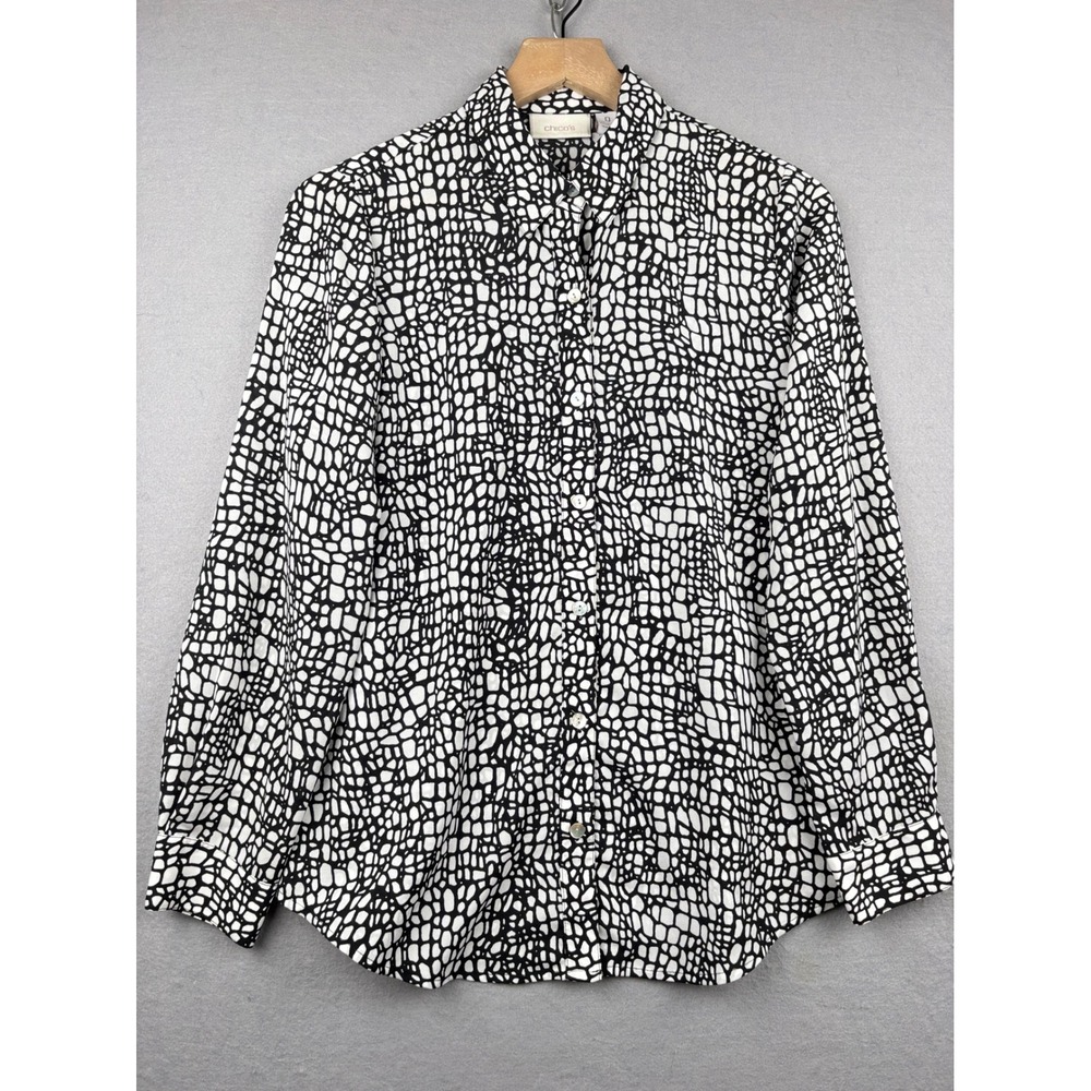 Chicos Button Front Shirt Womens 0 S Animal Print Long Sleeve‎ Modern Classic